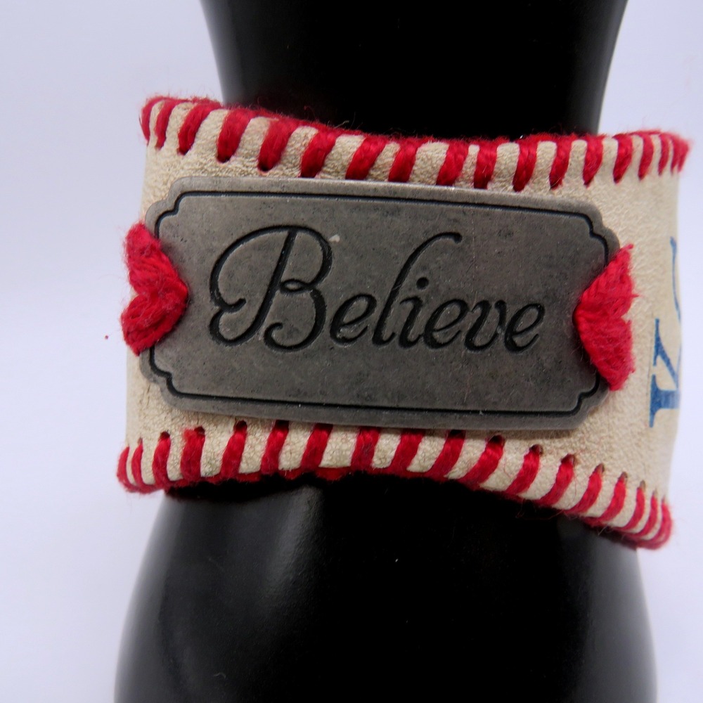 Kansas City Royals Baseball Leather Cuff Bracelet Believe Metal Plaque Cuff